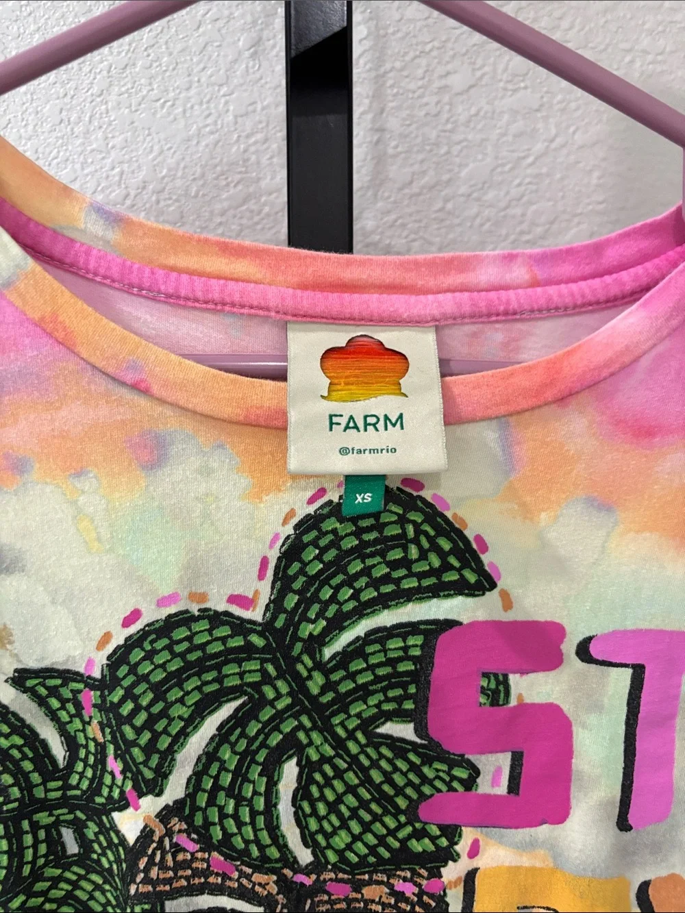 FARM Rio Multicolor Tie-Dye 'Stay Home' Graphic Tee with Green Plant 21ptp 23L